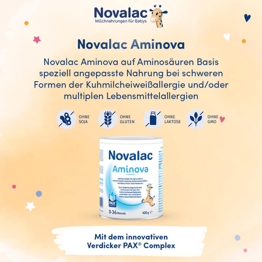 Aminosäuren-Vollhydrolysat, Diätetisches Lebensmittel (für besondere medizinische Zwecke) zur diätetischen Behandlung von schweren Formen der Kuhmilcheiweißallergie und/oder von multiplen Lebensmittelallergie für Babys und Kleinkinder von Geburt bis zum 3. Lebensjahr.