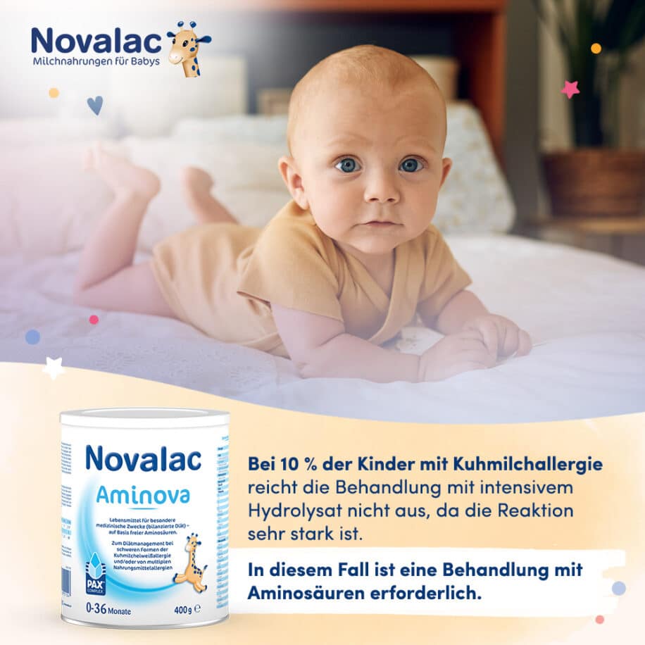 Aminosäuren-Vollhydrolysat, Diätetisches Lebensmittel (für besondere medizinische Zwecke) zur diätetischen Behandlung von schweren Formen der Kuhmilcheiweißallergie und/oder von multiplen Lebensmittelallergie für Babys und Kleinkinder von Geburt bis zum 3. Lebensjahr.