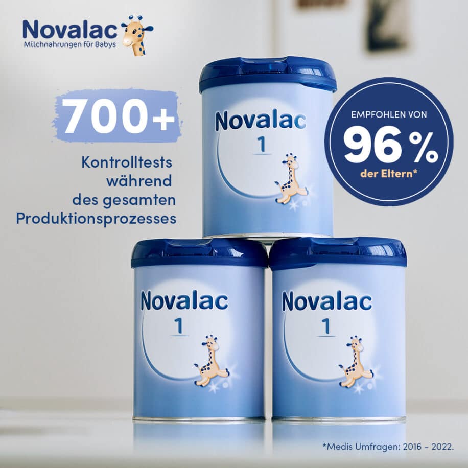 Novalac 1 Säuglingsanfangsmilchnahrung für Babys, die nicht, oder nur teilweise gestillt werden, von Geburt an bis zum 6. Monat.
