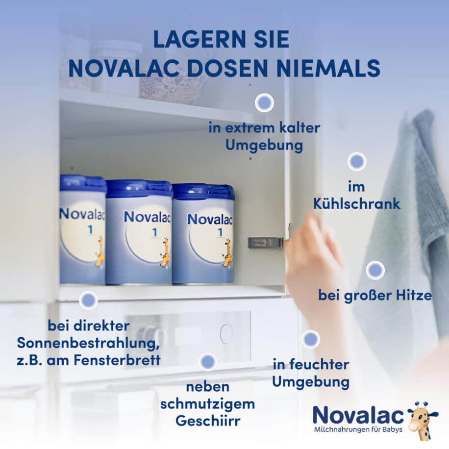 Novalac 1 Säuglingsanfangsmilchnahrung für Babys, die nicht, oder nur teilweise gestillt werden, von Geburt an bis zum 6. Monat.