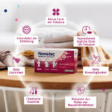 Novalac Prenatal Kapseln kombinieren in nur 1 Kapsel die wichtigsten Nährstoffe, die eine Frau in der Schwangerschaftsplanungsphase, während der Schwangerschaft und Stillzeit benötigt. Sie sind die einzigen Kapseln auf dem Markt, die die aktive Folsäure Quatrefolic®, Eisen Lipofer® und DHA enthalten.