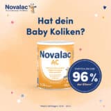 Novalac AC Milchnahrung eignet sich für Babys und Kleinkinder mit Blähungen und Koliken, die deswegen häufig untröstlich weinen, von Geburt bis zum 3. Lebensjahr.