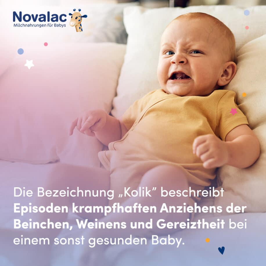 Novalac AC Milchnahrung eignet sich für Babys und Kleinkinder mit Blähungen und Koliken, die deswegen häufig untröstlich weinen, von Geburt bis zum 3. Lebensjahr.