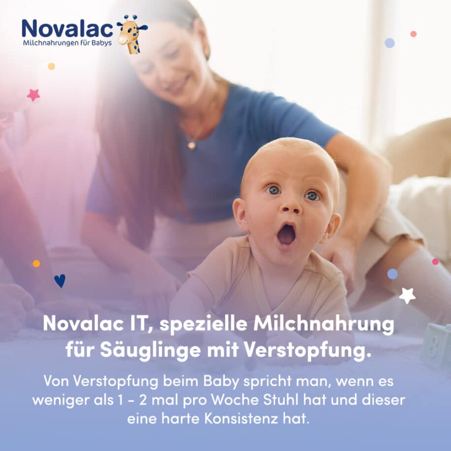 Novalac IT Milchnahrung eignet sich für Babys und Kleinkinder mit Verstopfung von Geburt bis zum 3. Lebensjahr.