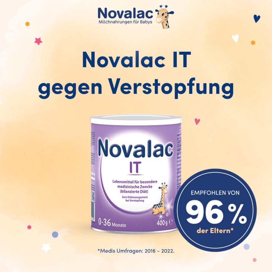 Novalac IT Milchnahrung eignet sich für Babys und Kleinkinder mit Verstopfung von Geburt bis zum 3. Lebensjahr.