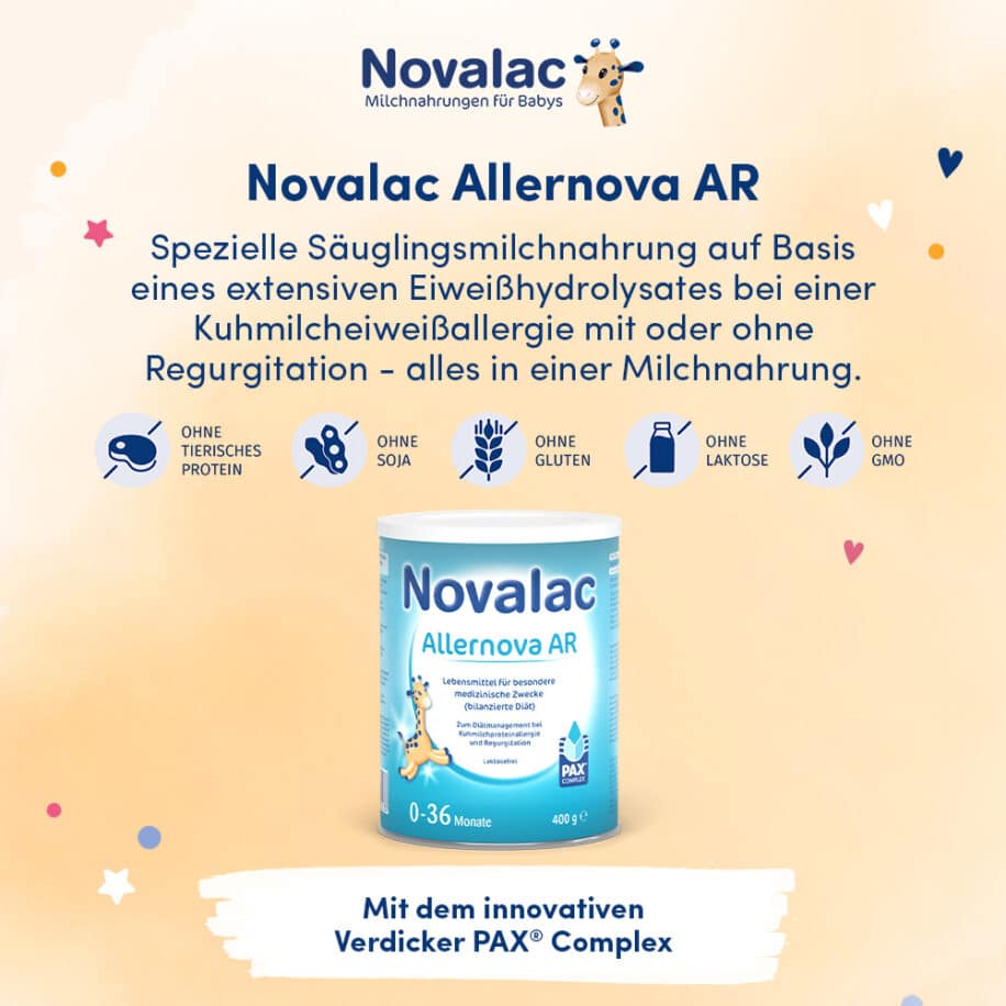 Extensives Caseinhydrolysat, Diätetisches Lebensmittel (für besondere medizinische Zwecke) bei einer Kuhmilcheiweißallergie und häufigem Spucken für Babys und Kleinkinder von Geburt bis zum 3. Lebensjahr.