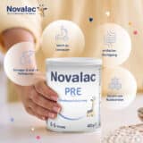 Novalac PRE Säuglingsanfangsmilchnahrung für Babys, die nicht, oder nur teilweise gestillt werden, von Geburt an bis zum 6. Monat.
