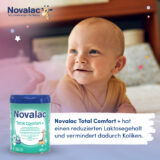 Novalac Total Comfort + für Säuglinge und Kleinkinder von der Geburt bis zum 36. Lebensmonat zur Behandlung von Verdauungsproblemen wie Spucken, Bauchschmerzen und Blähungen, Verstopfung oder harter Stuhlgang bei Säuglingen.