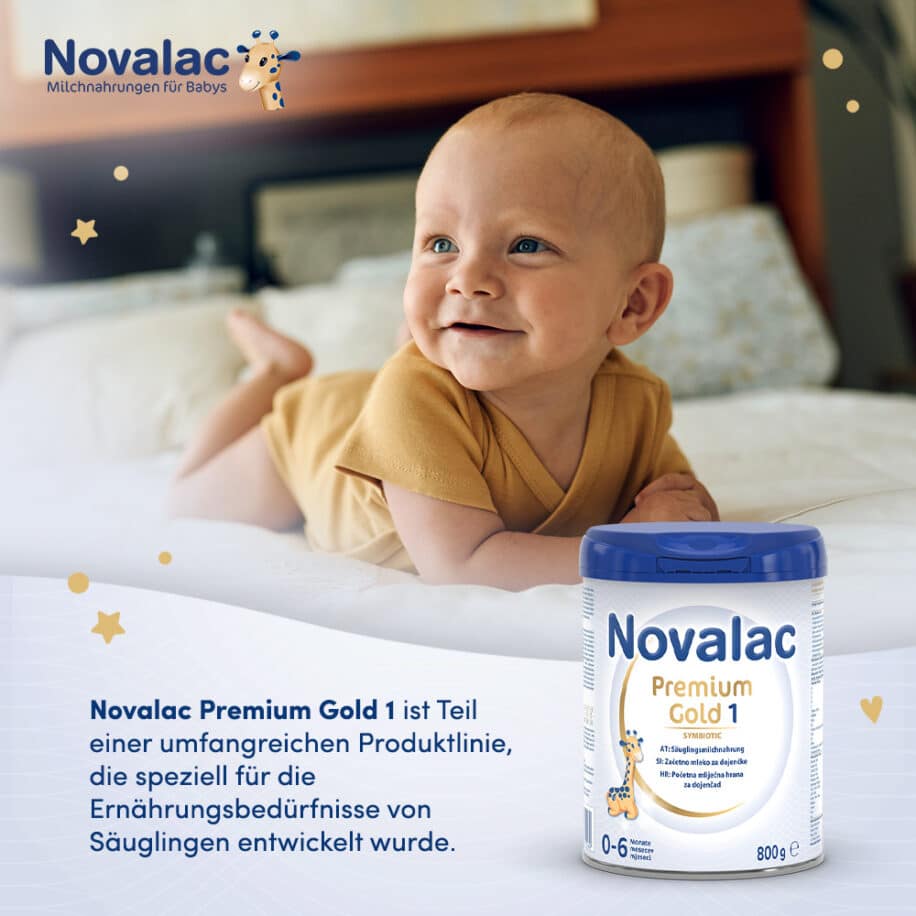 Novalac Premium Gold 1 Säuglingsanfangsmilchnahrung für Babys, die nicht, oder nur teilweise gestillt werden, von Geburt an bis zum 6. Monat.