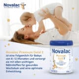 Novalac Premium Gold 2 Folgemilch ist für Babys ab 6 Monaten ohne Verdauungsprobleme bestimmt, als Ergänzung zur Beikost oder wenn das Stillen nicht ausreicht.