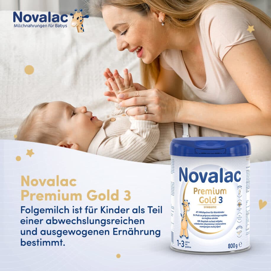 Novalac Premium Gold 3 Folgemilch ist für Kinder von 1 bis 3 Jahren als Teil einer abwechslungsreichen und ausgewogenen Ernährung bestimmt.