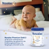 Novalac Premium Gold 2 Folgemilch ist für Babys ab 6 Monaten ohne Verdauungsprobleme bestimmt, als Ergänzung zur Beikost oder wenn das Stillen nicht ausreicht.